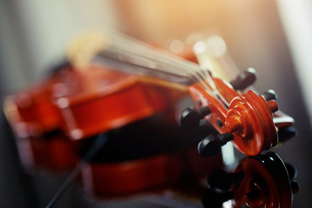 soft focus vintage wooden violin for classical music.の写真素材
