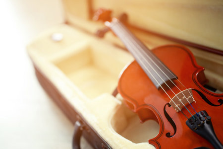 Vintage wooden violin for classical music.の写真素材