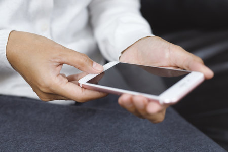 social media women media on phoneの写真素材