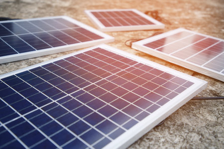 solar panel with sunlight is clean energy to reduce global warmingの写真素材