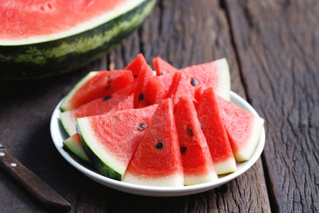 Red watermelon fruit texture background picture rich in healthy nutrientsの写真素材