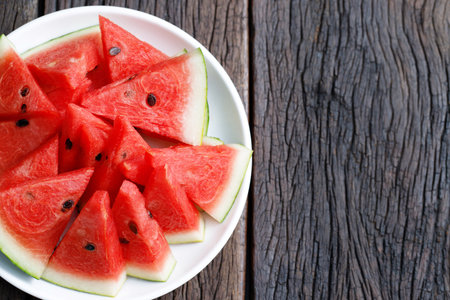 Red watermelons are rich in nutrients that are beneficial to health.の写真素材