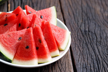 Red watermelon fruit texture background picture rich in healthy nutrientsの写真素材