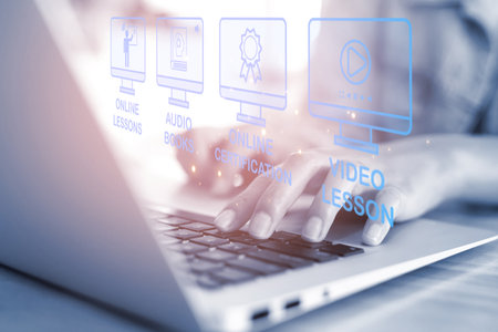 Infographics and icons E-Learning Online Education for University Students Faculty of Computer Digital Technologyの写真素材