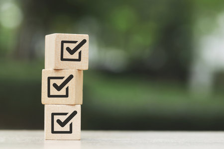 wood cube block with customer satisfaction rating to measure product evaluation