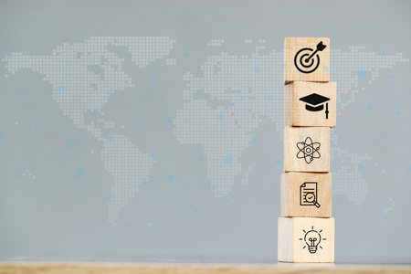 wood cube block target with organizational growth and sales according to business goalsの写真素材