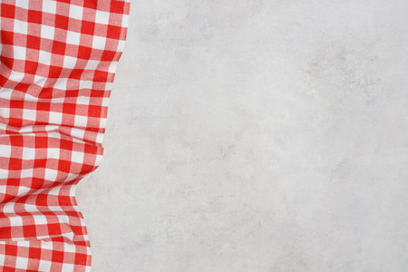 red white plaid tablecloth backgroundの写真素材