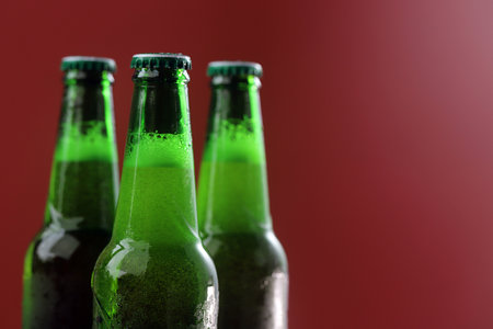 cold green beer bottle comes with a refreshing touch.の写真素材