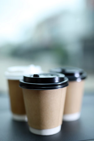 Cups of fresh coffee with the journeyの写真素材