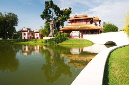 Chinese style Thai royal palace at Bang Pa-in Palace Thailand のeditorial素材