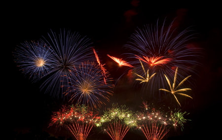 colorful fireworks display happy new year 2011 at Chiangmai province Thailandの写真素材