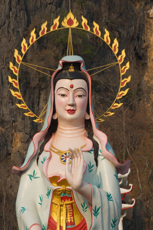 statue of guan yin Chinese goddess at Chinese temple Thailandの写真素材