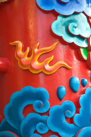 colorful pattern on Chinese temple wallの写真素材