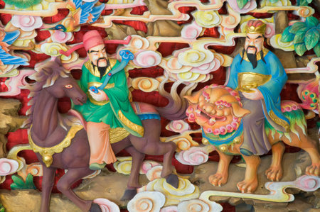 tradition Chinese sculpture on Chinese temple wallの写真素材