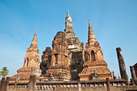 ancient pagoda(Wat Mahathat) at Sukhothai historical park  Thailandの写真素材