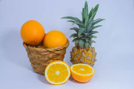Orange pineapple fruit isolated on white backgroundの写真素材