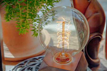 Electric light bulb in cafeの写真素材