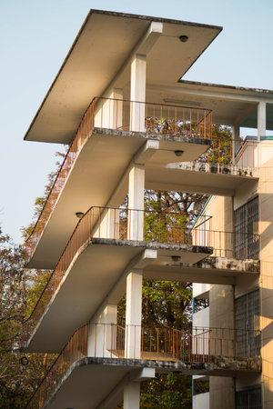 Balcony up the stairs in the dormitory.の写真素材