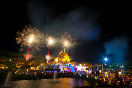 Firework at Royal Park Rajapruek  Chiang Mai, Thailand のeditorial素材