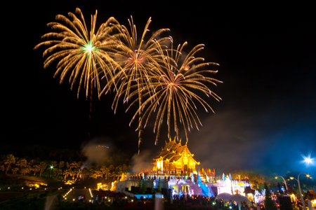 Firework at Royal Park Rajapruek  Chiang Mai, Thailand のeditorial素材