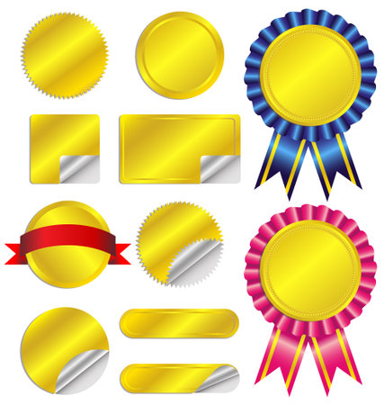 Set luxury gold labels and ribbonsのイラスト素材