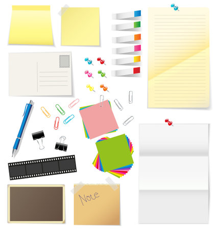 Paper and office supplies on white backgroundのイラスト素材