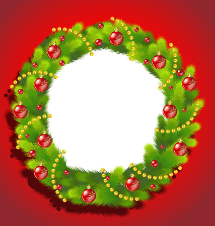 Christmas Wreath frame on red backgroundのイラスト素材