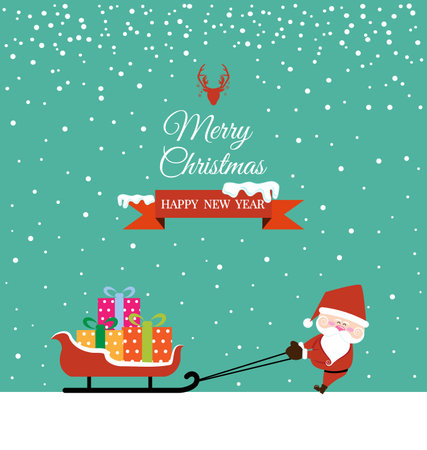 Abstract Christmas with Santa Claus and gift on sled vectorのイラスト素材