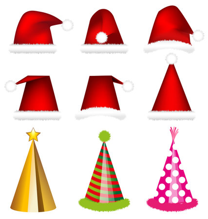Santa cap and party cap vector on white backgroundのイラスト素材