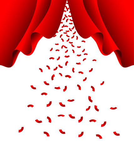 Red ribbon fall from red curtain vectorのイラスト素材