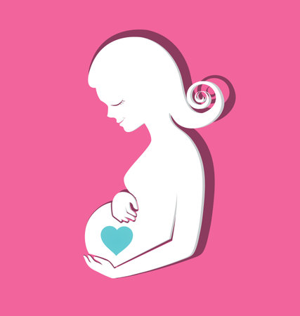 Pregnant women with a heart at belly for Mothers Day greeting cardのイラスト素材