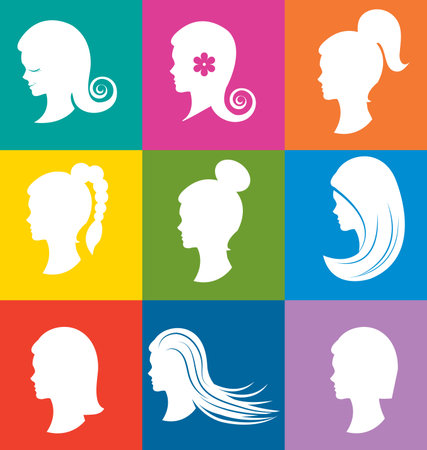 Women heads with beautiful hair silhouetteのイラスト素材