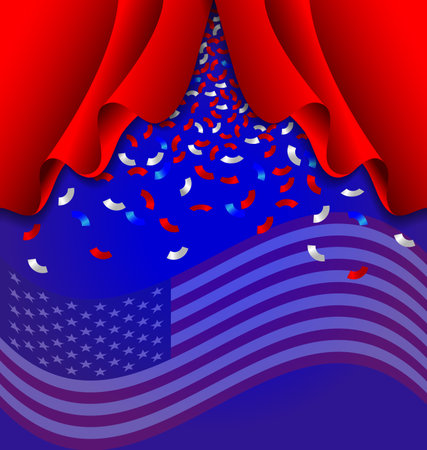 Ribbon fall from red curtain for Independence Day USAのイラスト素材