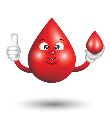 Blood Drop Cartoon Character smiling and giving a thumbs upのイラスト素材