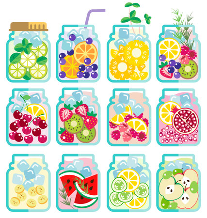 Collection of Infused water with mixed fresh fruitのイラスト素材