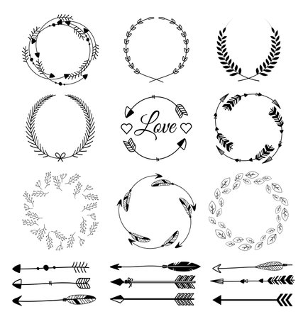 Set of hand drawn arrows Tribal designsのイラスト素材