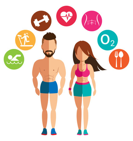Sporty woman and man for health conscious concept with logoのイラスト素材