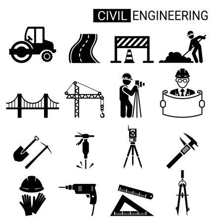 Set of civil engineering icon design for infrastructure construction concept.のイラスト素材