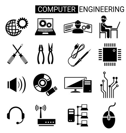 Set of computer engineering icon design for computer technician concept.のイラスト素材