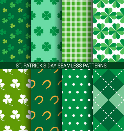 Set of abstract Shamrock seamless patterns for St. Patrick's Day card.のイラスト素材