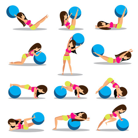 Set of exercise ball workouts design isolated on white backgroundのイラスト素材