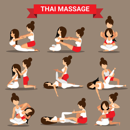 Set of Thai massage positions design for healty and relaxationのイラスト素材