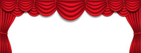 Luxury red silk curtain and draperie interior on white backgroundのイラスト素材