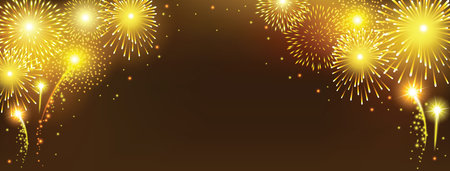 Abstract golden firework on black background for celebration partyのイラスト素材