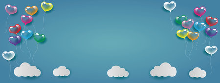 Colorful heart balloons with cloud on the blue sky for Valentine day and wedding conceptのイラスト素材