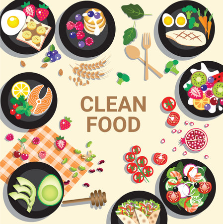 Delicious clean food menu for healthy food conceptのイラスト素材