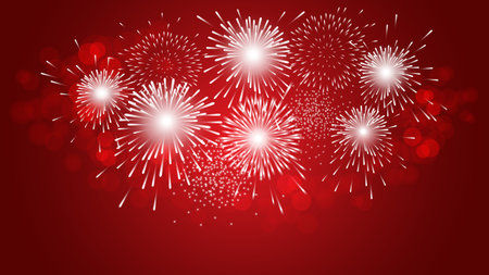 White firework on red background for  Christmas and Happy New Year celebration partyのイラスト素材