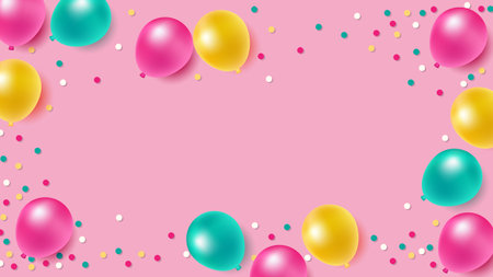 Colorful balloons  on pink background for Party and Celebrations With Space for Messageのイラスト素材