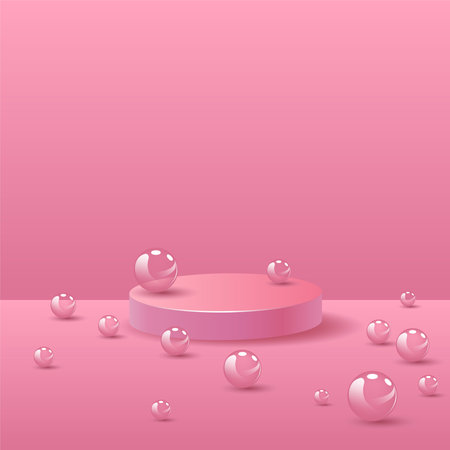 Pink cylinder podiums abstract background or scene to show cosmetic products with bubblesのイラスト素材