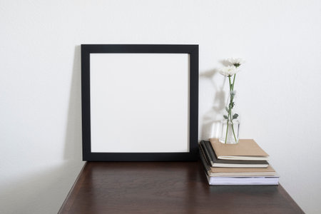 blank square frame photo in roomの写真素材